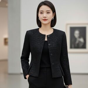 ETAM Black Textured Short Jacket Peplum EU36